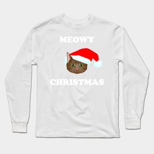 Meowy Christmas: Brown Tabby (White) Long Sleeve T-Shirt